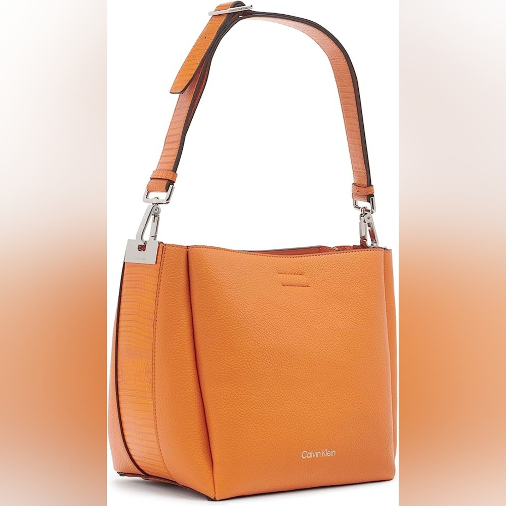 NWT Calvin Klein Rita Bucket Bag in Flame Orange